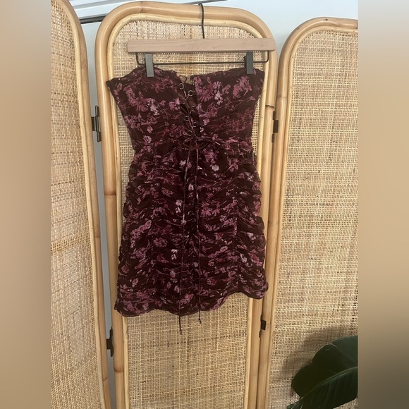 Sabina Musayev Ayla Strapless Mini Dress Burgundy Floral - Picture 3 of 10